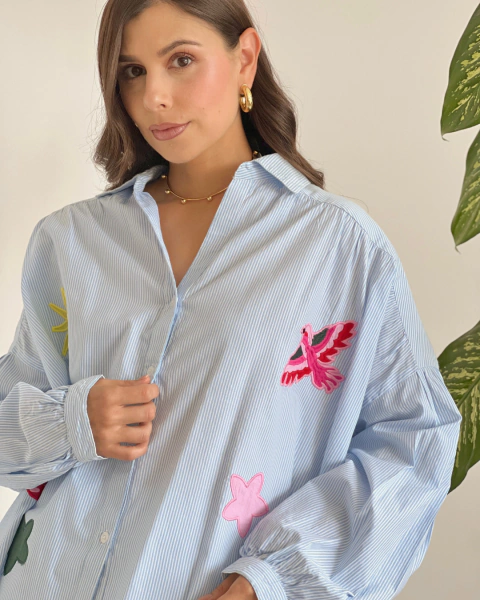 Blusón P.095 LIGHT de Rayas con Bordados Multicolor - tienda online