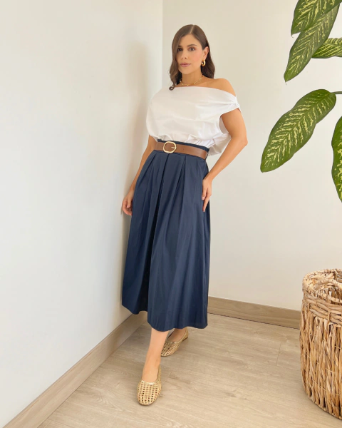 Falda Midi P.101 de Pliegues Azul Oscuro en internet