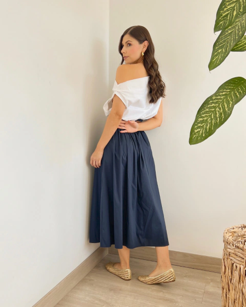 Falda Midi P.101 de Pliegues Azul Oscuro - primia