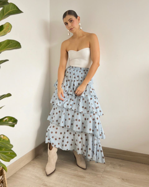 FALDA M.004 AZUL CON LUNARES