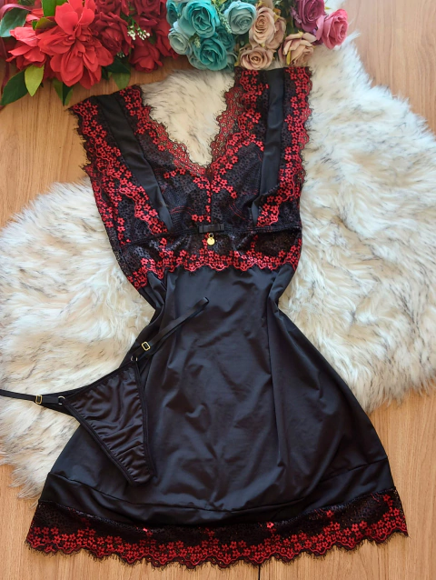 Imagem do CAMISOLA LUXO COM DETALHES EM RENDA