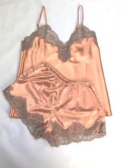 Pijama musculosa y short de satén y puntilla-Jesus Fernandez (JFMUSH001) - comprar online