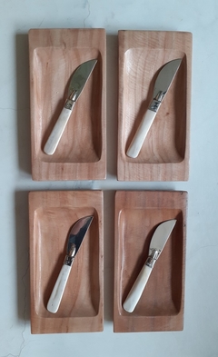 Juego de mantequera de madera + untador de hueso y alpaca - comprar online