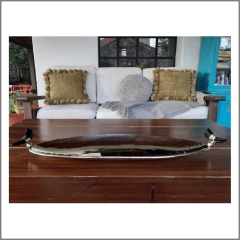 Fuente ovalada de alpaca con manijas de asta 20x60 cm