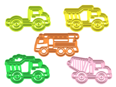 CORTANTES CAMIONES SET VEHICULOS X 05 U VOLCADOR BOMBEROS CAMION