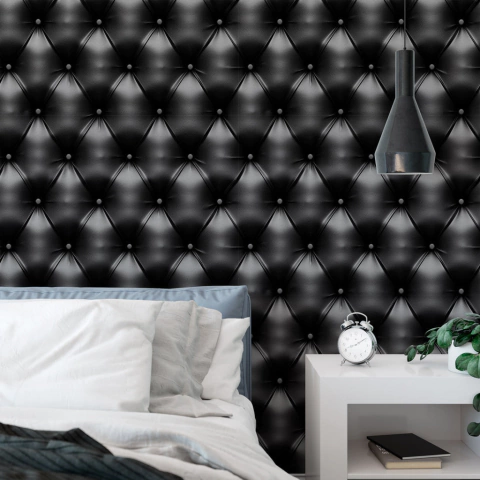 Papel de Parede Adesivo Autocolante Estilo Couro Capitonê Preto E Marrom Vinílico - DPCO14