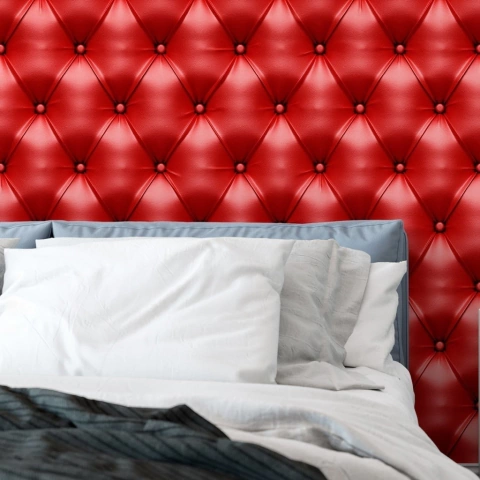 Papel De Parede Couro Vermelho Paixão Intenso Estilo Acolchoado Vinil - DPCO20