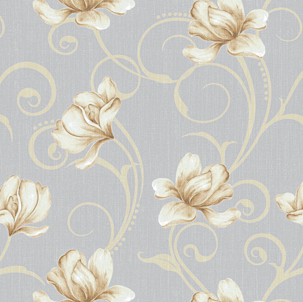 Papel de Parede Autocolante Floral Flores E Galhos Dourados Sobre