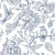 Papel de Parede Adesivo Floral Estilo Desenhos Pintados A Mão Tons De Azul E Fundo Branco Autocolante Lavável - DPFL349