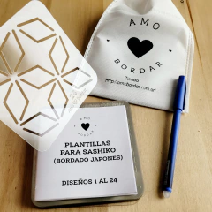 PROMO! Pack x24 Plantillas para SASHIKO + Instructivo + Bolsa presentación + Lapicera tinta azul termoborrable