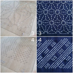 PROMO! Pack x24 Plantillas para SASHIKO + Instructivo + Bolsa presentación + Lapicera tinta azul termoborrable - AmoBordar