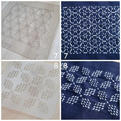 Imagen de PROMO! Pack x24 Plantillas para SASHIKO + Instructivo + Bolsa presentación + Lapicera tinta azul termoborrable