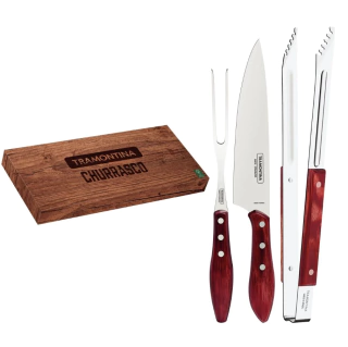 Jogo Churrasco Inox 3 peças Tramontina Vermelho