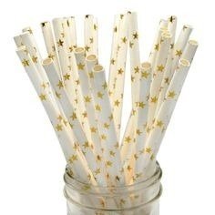 20 Canudo Papel Vintage Estrela Dourado Metalizado