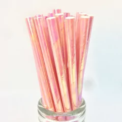 20 Canudo Papel Vintage Rosa Nacarado