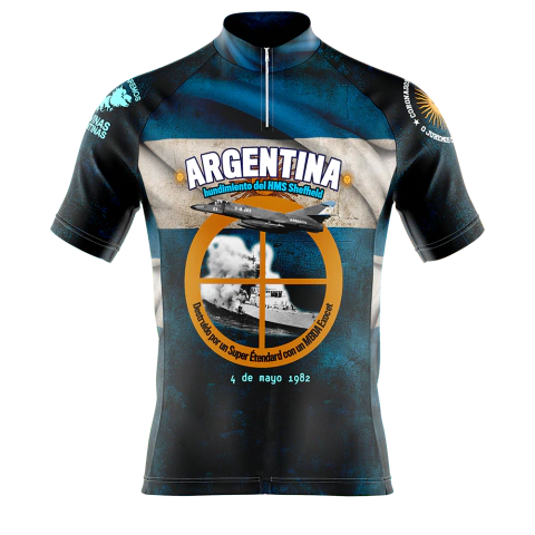 Remera de Ciclismo manga rangla Argentina Malvinas Hundimiento Del Buque Sheffield mod 5