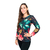 Remera Manga larga Dama fondo negro, flores rosadas y hojas verdes mod 4 - irarte