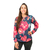 Remera Manga larga Dama fondo oscuro, flores rosadas y naranjas mod 5