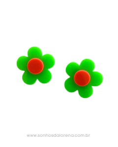 APLIQUE ACRILICO FLOR VERDE NEON COM LARANJA 3,5CM ( 2 UNIDADES) na internet