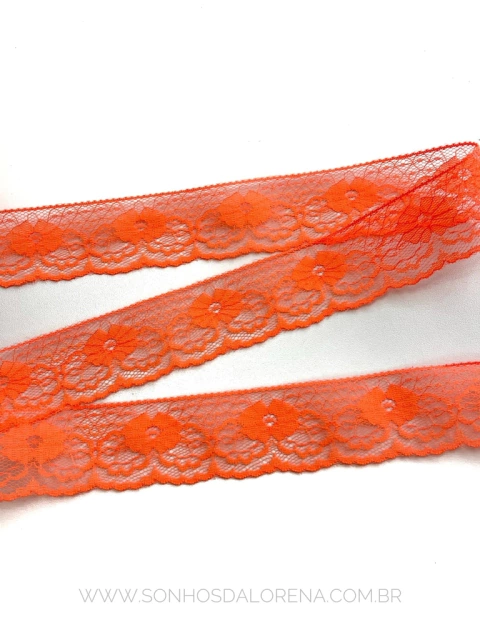 FITA RENDA RÍGIDA LARANJA NEON DE 37MM COM 2 METROS