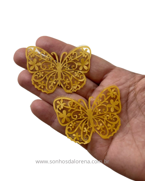 BORBOLETA RENDADA DOURADA 4CM COM 02 UNIDADES