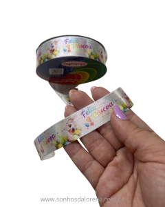 FITA SINIMBU ESTAMPA FELIZ PASCOA (COM COELHINHO) (10METROS) TAMANHO:22MM ART: 1711/22 COR: 192 - Sonhos da Lorena