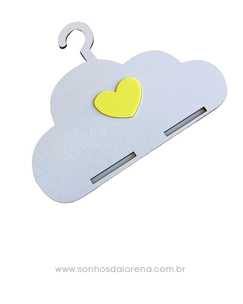 PORTA LAÇOS NUVEM COM CORAÇAO AMARELO EM MDF 22X17CM