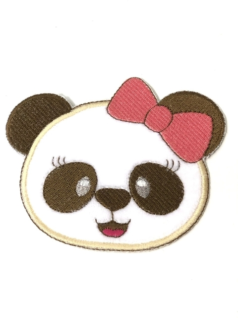 APLIQUE TERMOCOLANTE PANDA ROSTINHO COM LAÇO ROSA TAM G 9X11CM UNIDADE