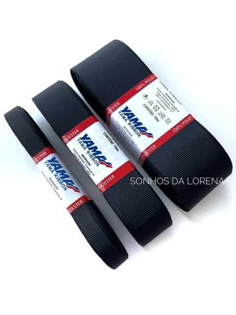 FITA GORGURÃO LISO YAMA COR 030 BLACK COM 10 METROS