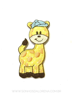 APLIQUE TERMOCOLANTE GIRAFA COM BONÉ AZUL TAM P 3,5X4CM UNIDADE