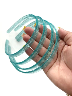 TIARA TRANSPARENTE COM GLITER AZUL FROZEN COM 06 UNIDADES na internet