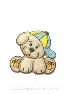 APLIQUE TERMOCOLANTE CACHORRINHO COM BONÉ TAM P 5,5X5,5CM UNIDADE