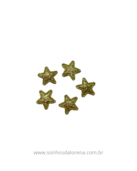 APLIQUE ESTRELA GLITTER P DOURADA 1,5CM (5 UNIDADES)
