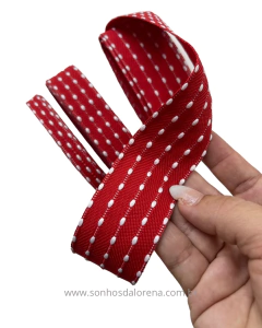 KIT DE FITA SINIMBU VERMELHA COM PESPONTO BRANCO COM 6 METROS (3 LARGURAS) - comprar online