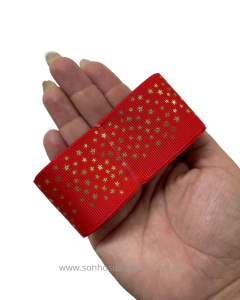 FITA GORGURÃO FOIL ESTRELA RED COM 3 METROS - comprar online