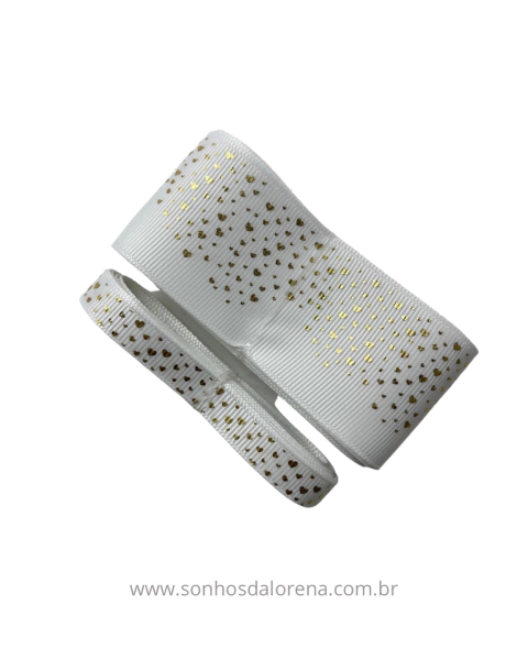 FITA GORGURÃO FOIL CORAÇÃO WHITE COM 3 METROS