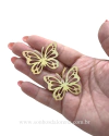 APLIQUE DE BORBOLETA G EM LONITA NAPA METALIZADA HOLOGRAFICA DOURADA 4CM X 3CM COM 02 UNIDADES