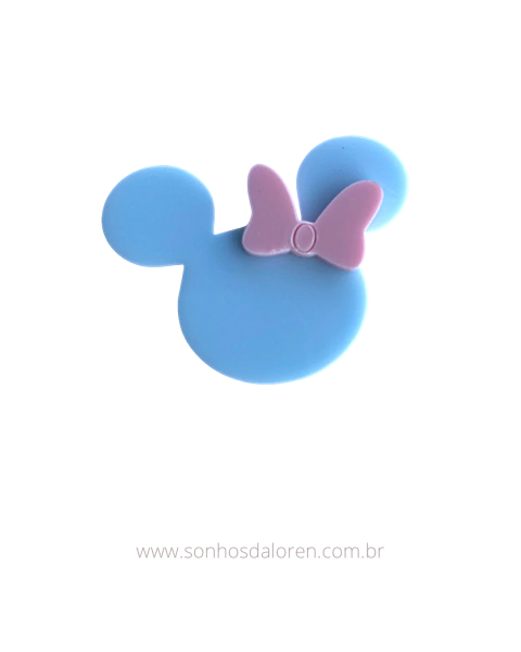 APLIQUE ACRILICO MINNEI AZUL LAÇO ROSA 3CM X 3,7CM UNIDADE