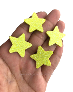 APLIQUE ESTRELA EVA COM GLITER AMARELA P COM 04 UNIDADES TAMANHO 2,5CM X 2,5CM - comprar online