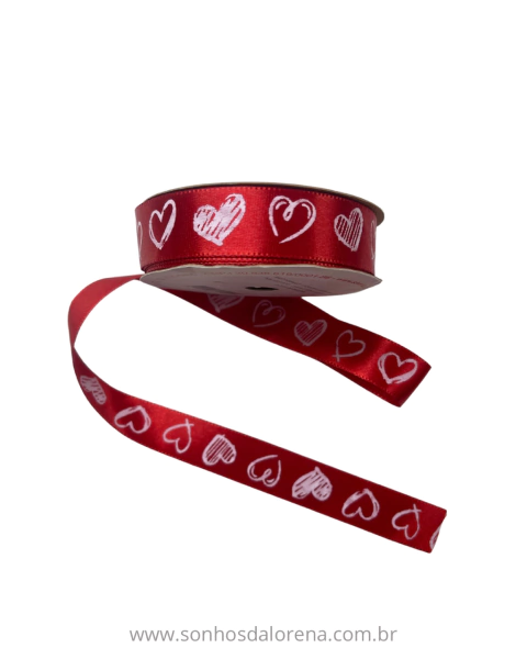 FITA SINIMBU ESTAMPA CORAÇÃO BRANCO (10METROS) TAMANHO:22MM ART: 1884/22 COR:01
