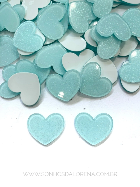 APLIQUE ACRÍLICO CORAÇÃO GLITER FINO M AZUL BB 02 UNIDADES