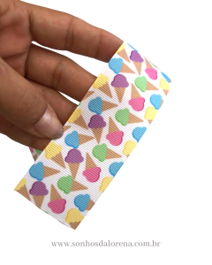 Imagem do FITA ESTAMPADA SORVETE COLORIDO DE 38MM PEÇA COM 3 METROS