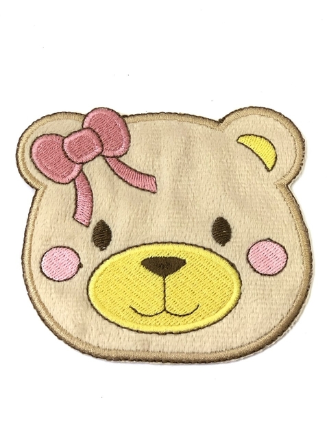 APLIQUE TERMOCOLANTE URSO ROSTINHO COM LAÇO ROSA TAM G 9,5X10CM UNIDADE