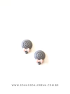 APLIQUE RESINA PIRULITO CINZA COM LAÇO ROSA BB 2,7CM X 2CM COM 02 UNIDADES