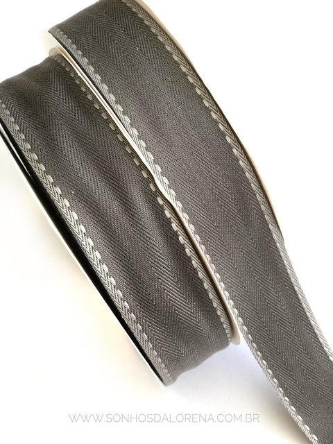 FITA CHUMBO COM PESPONTO CINZA DE 38MM PEÇA COM 3 METROS