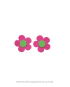 APLIQUE ACRILICO FLOR ROSA MEDIO COM VERDE 3,5CM ( 2 UNIDADES)