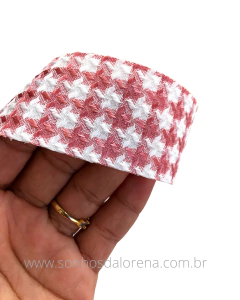FITA POLIESTER PIED DE POULE ( FRANCÊS ) ROSÊ COM BRANCO DE 38MM POR METRO - comprar online