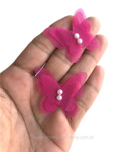 BORBOLETA DE ORGANZA PINK COM MEIA PEROLA 3,7X3,4CM COM 02 UNIDADES - comprar online
