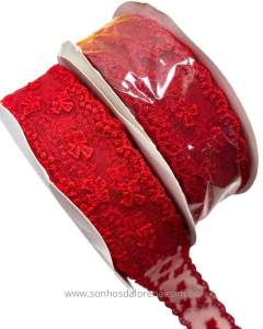 FITA DE TULE BORDADA DE LACINHOS VERMELHA POR METRO