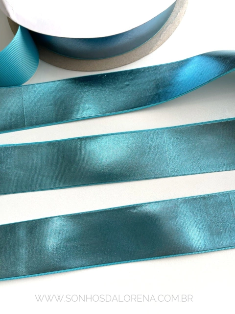 FITA METALIZADA AZUL TURQUESA 38MM 1 METRO (317 MISTY TURQUEISE)